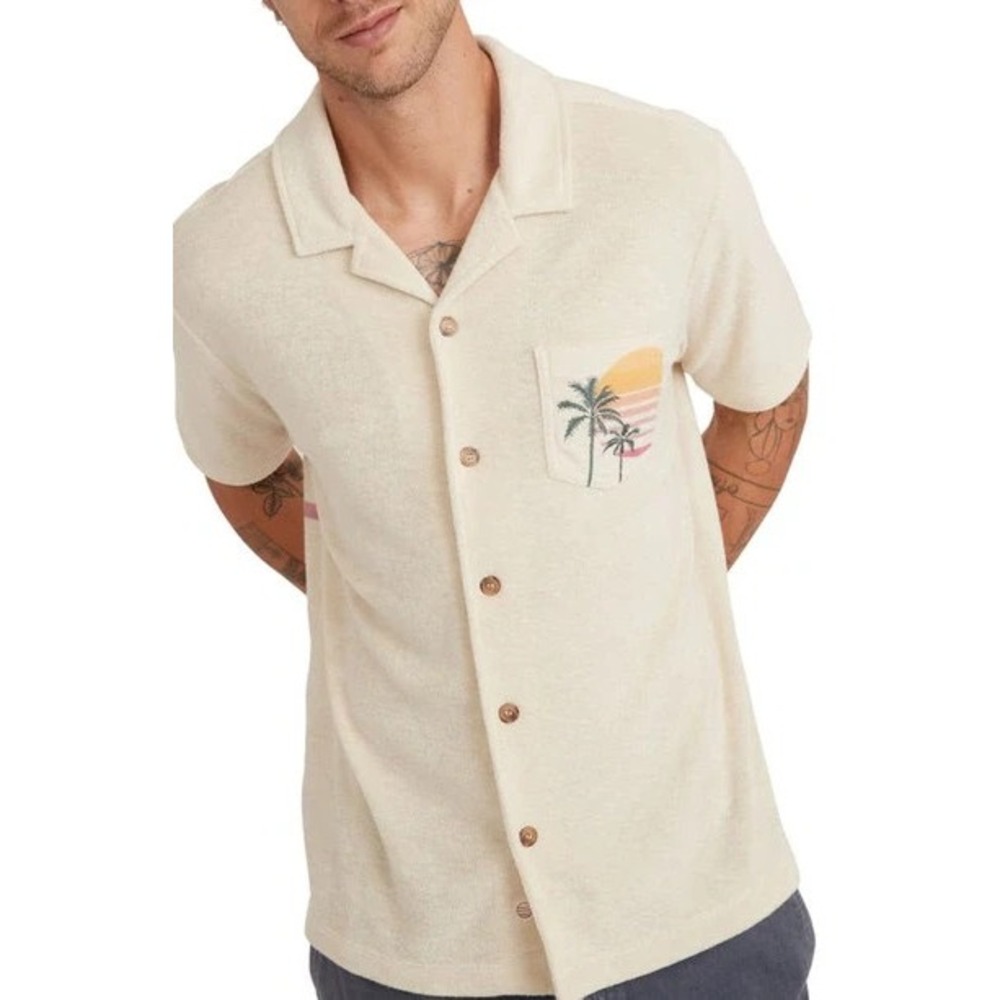 Marine Layer Terry Out Short Sleeve Camp Shirt In Sunset Palm Men XL NWOT